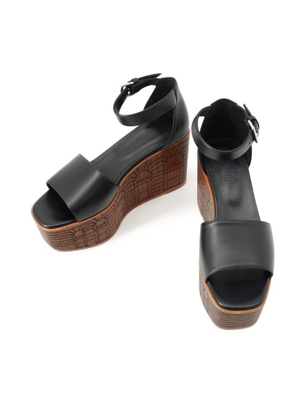 Hermes Sandals Illusion Leather Shoes Black 35